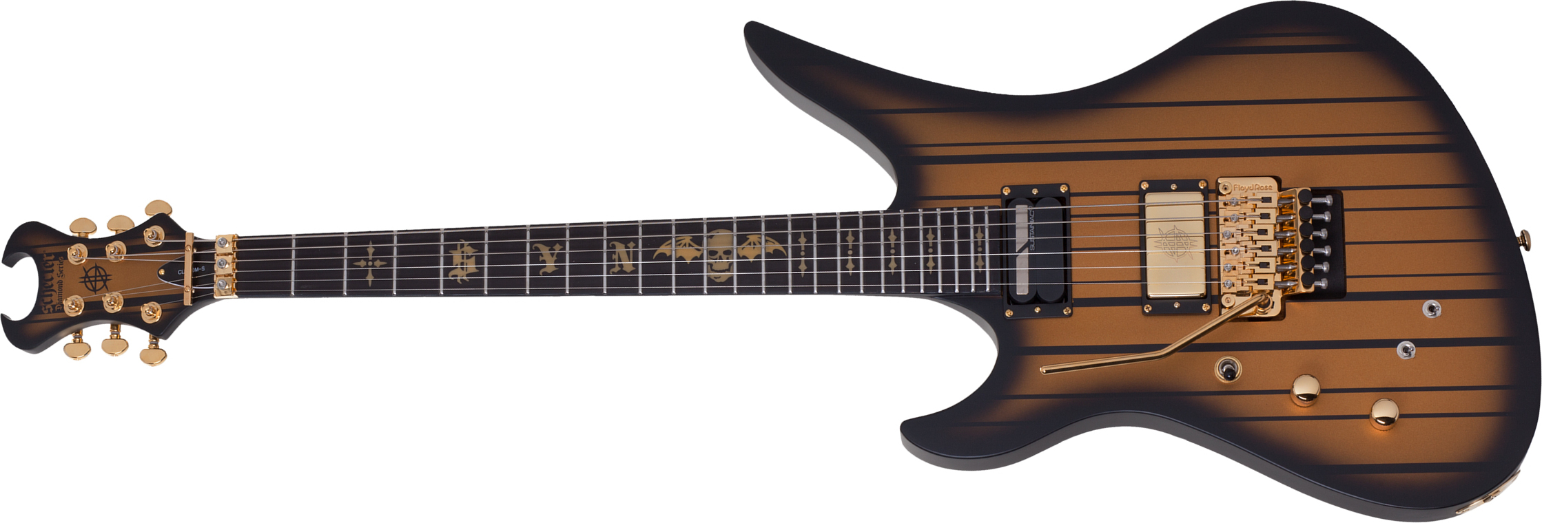 Schecter Synyster Custom-s Lh Signature Gaucher 2h Sustainiac Fr Eb - Satin Gold Burst - Left-handed electric guitar - Main picture