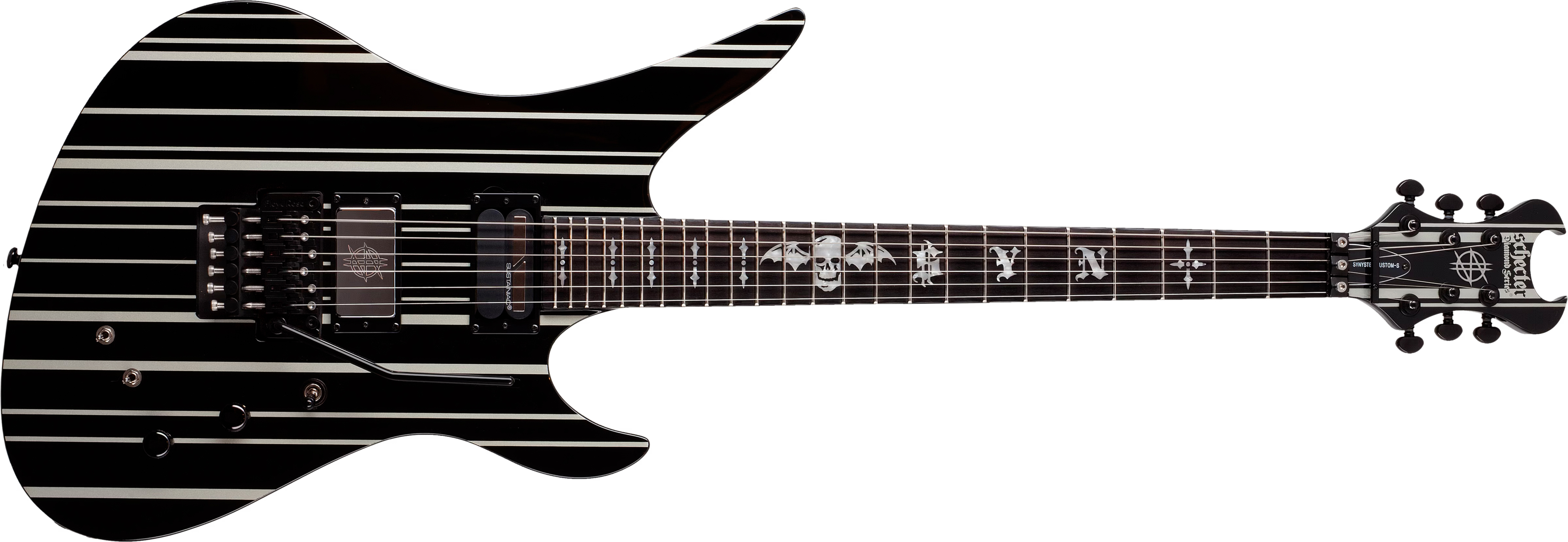 Schecter Synyster Custom-s Signature 2h Sustainiac Fr Eb - Black Silver - Str shape electric guitar - Main picture