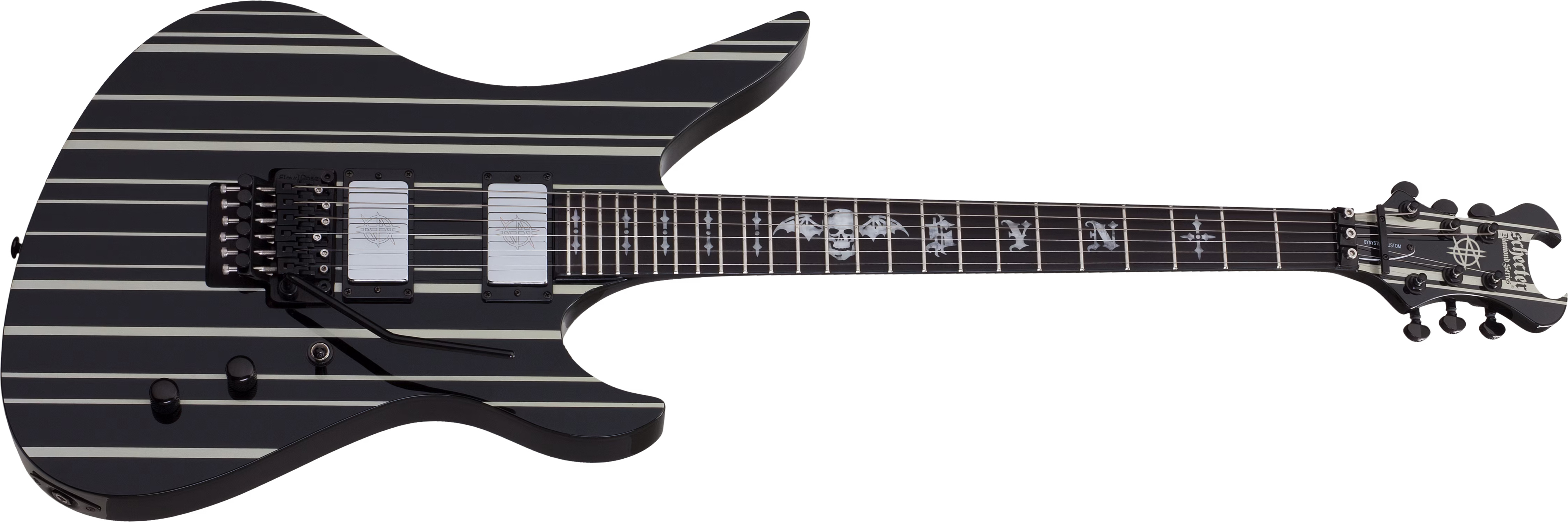 Schecter Synyster Custom Signature 2h Fr Eb - Gloss Black With Silver Pinstripes - Signature electric guitar - Main picture