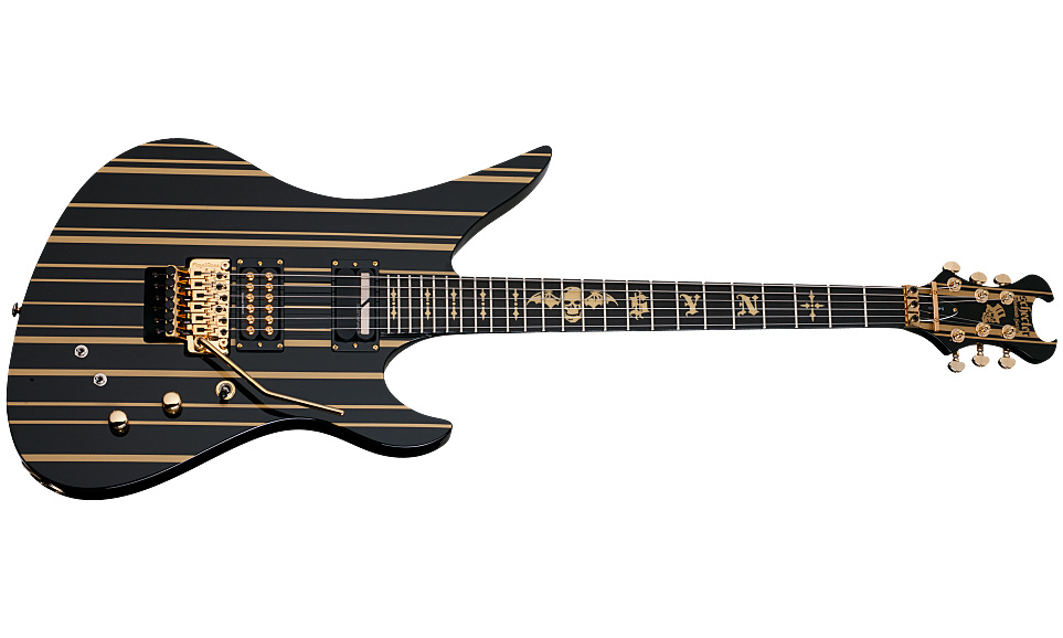Schecter Synyster Custom-s 2h Seymour Duncan Sustainiac Fr Eb - Black W/ Gold Stripes - Signature electric guitar - Variation 1