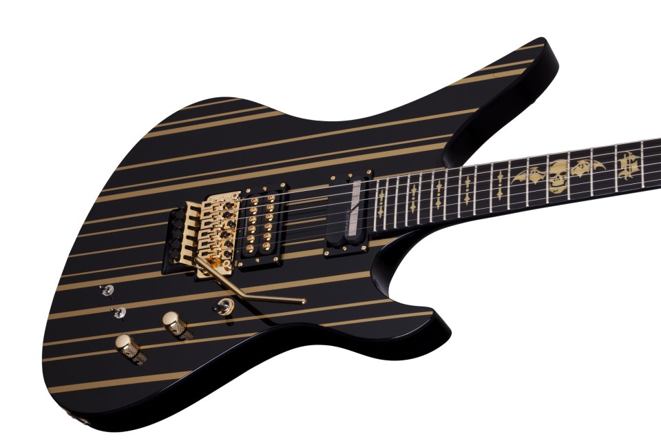 Schecter Synyster Custom-s 2h Seymour Duncan Sustainiac Fr Eb - Black W/ Gold Stripes - Signature electric guitar - Variation 2
