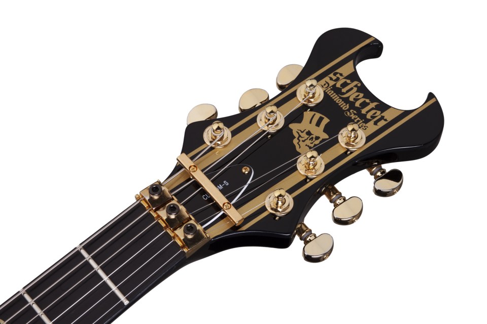 Schecter Synyster Custom-s 2h Seymour Duncan Sustainiac Fr Eb - Black W/ Gold Stripes - Signature electric guitar - Variation 5