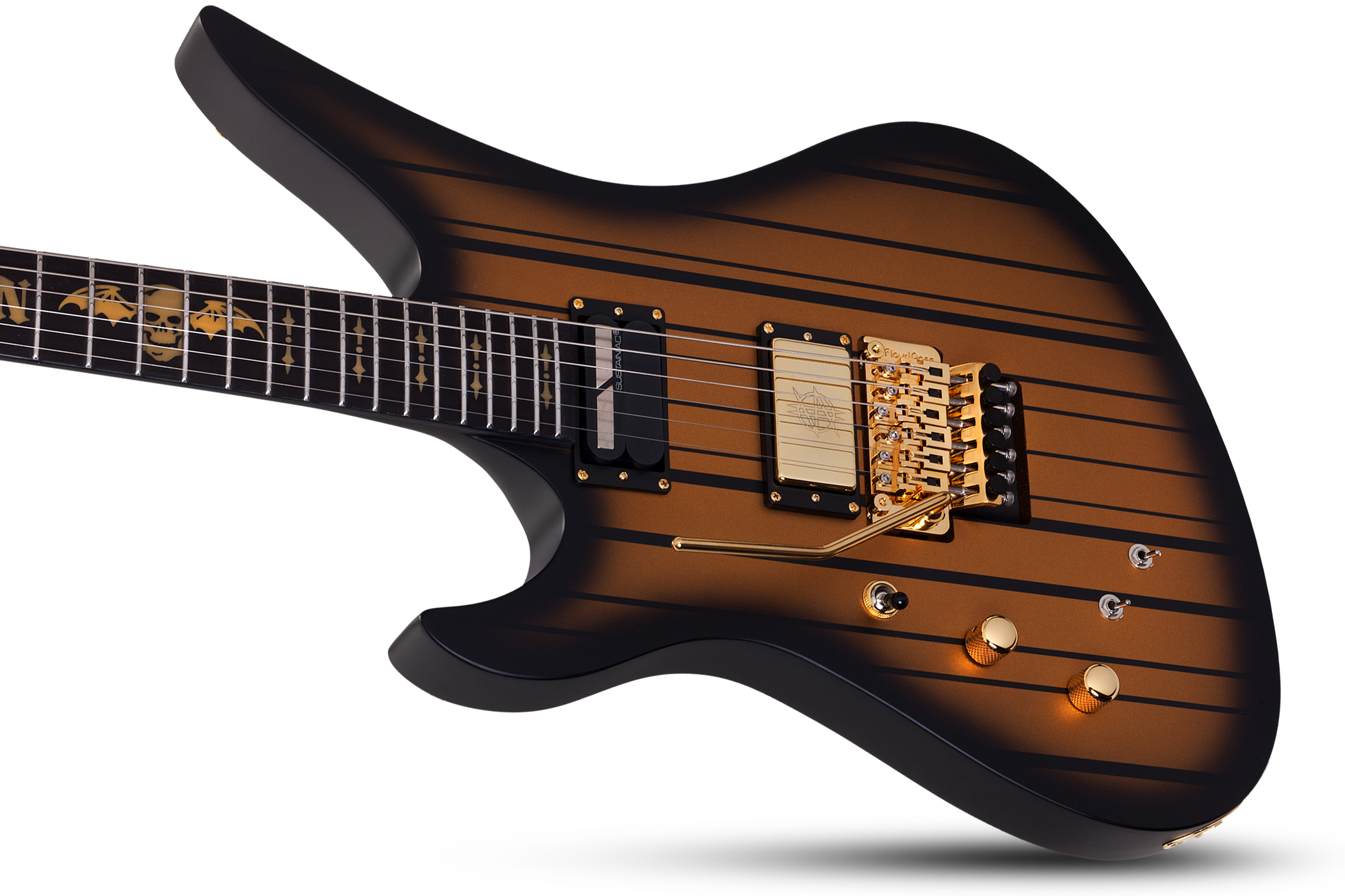 Schecter Synyster Custom-s Lh Signature Gaucher 2h Sustainiac Fr Eb - Satin Gold Burst - Left-handed electric guitar - Variation 2