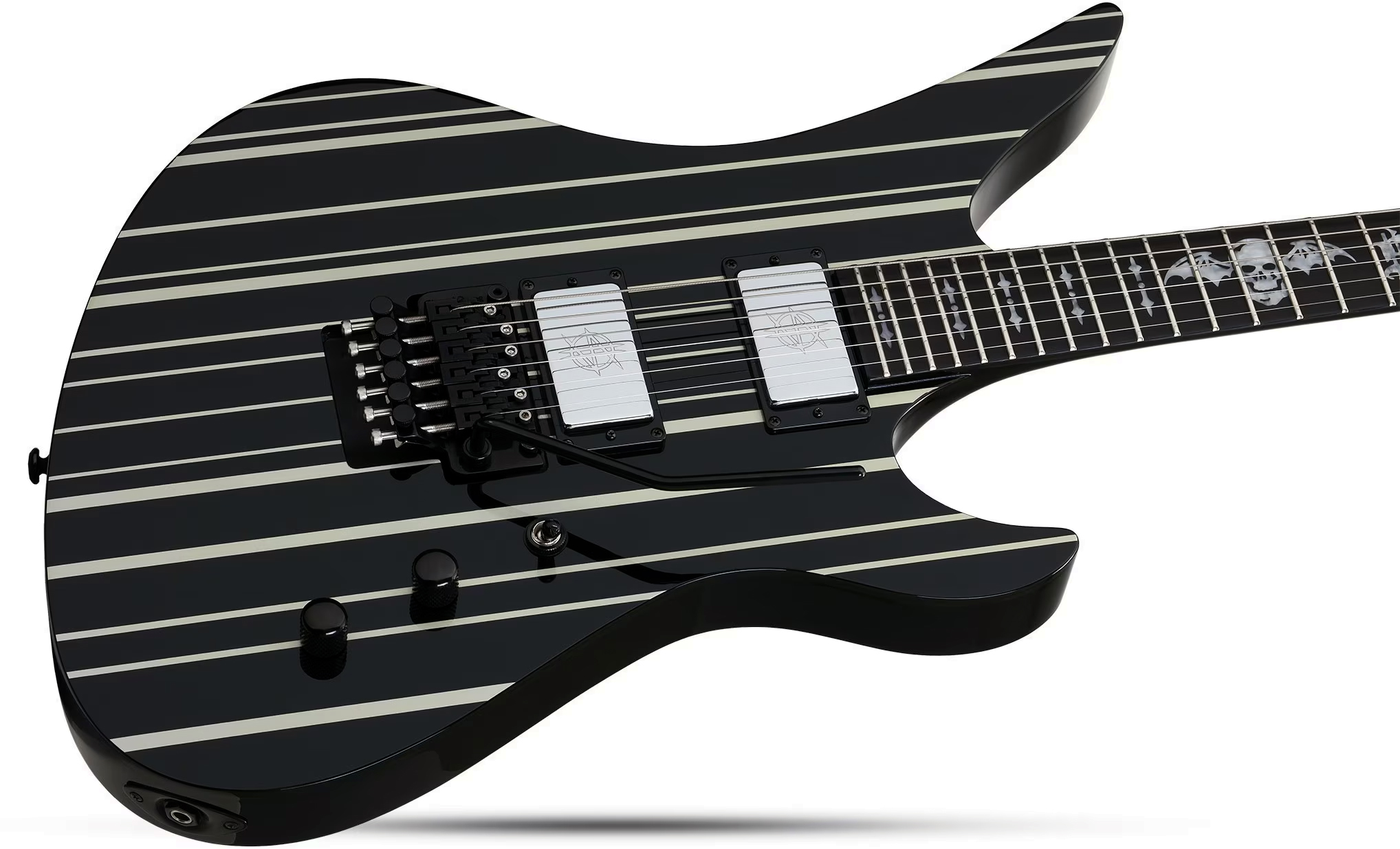 Schecter Synyster Custom Signature 2h Fr Eb - Gloss Black With Silver Pinstripes - Signature electric guitar - Variation 1