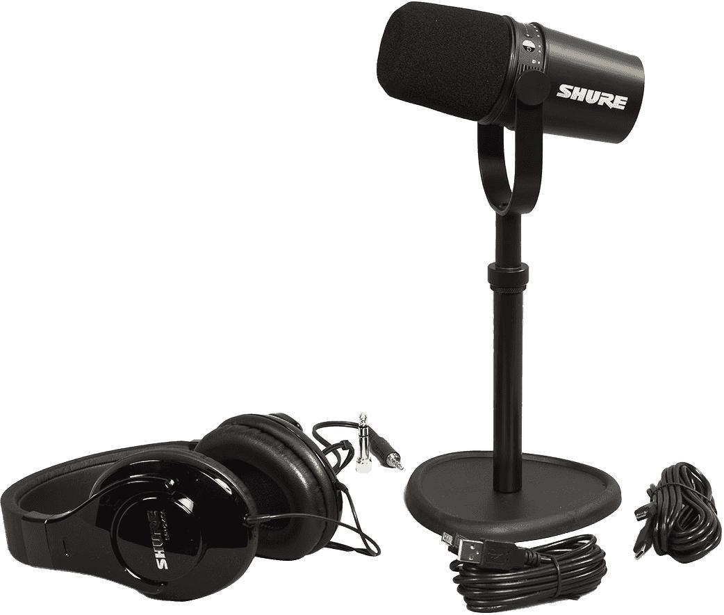 Microphone pack with stand Shure PACK MV7-K + Tkm 23230 + SRH240A-BK