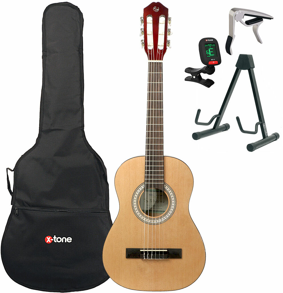 Silvanez Cl-12 Nat + Housse + Accordeur + Capodastre + Stand - Natural Gloss - Classical guitar Set - Main picture