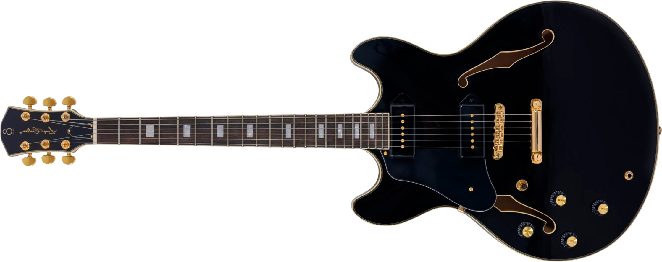 Sire Larry Carlton H7v Lh Signature Gaucher 2s P90 Ht Eb - Black - Semi-hollow electric guitar - Main picture