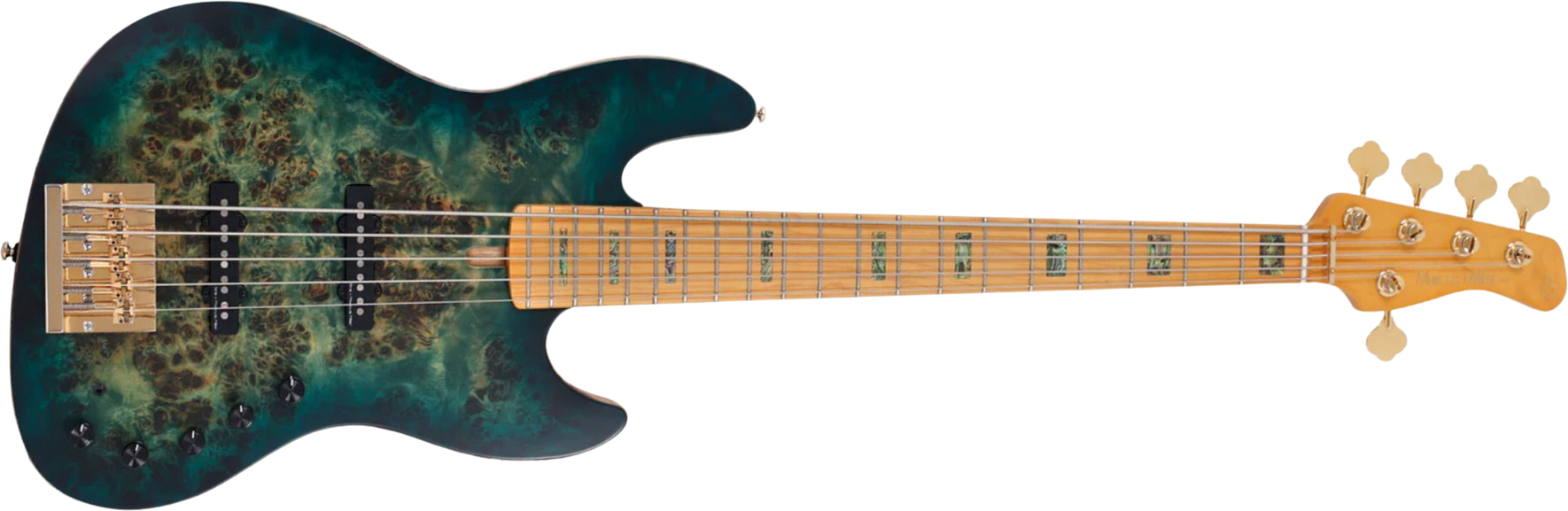 Sire Marcus Miller V10 5st 2nd Gen. 5c Active Mn - Transparent Green Satin - Solid body electric bass - Main picture