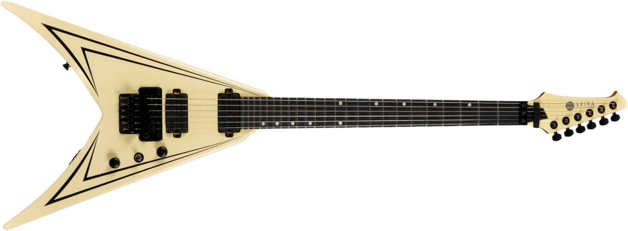 Spira Guitars V420 Awh 2h Trem Eb - Antique White Stripe - Metal electric guitar - Main picture