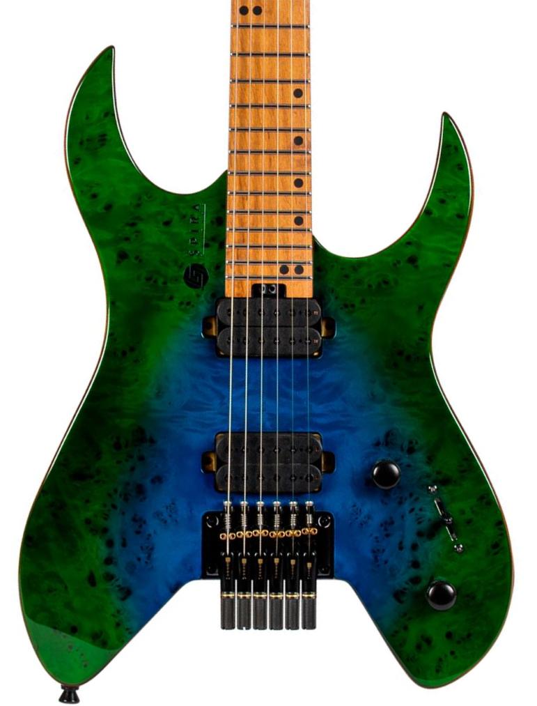Double cut electric guitar Spira guitars S-500 GBR Headless - Green & blue