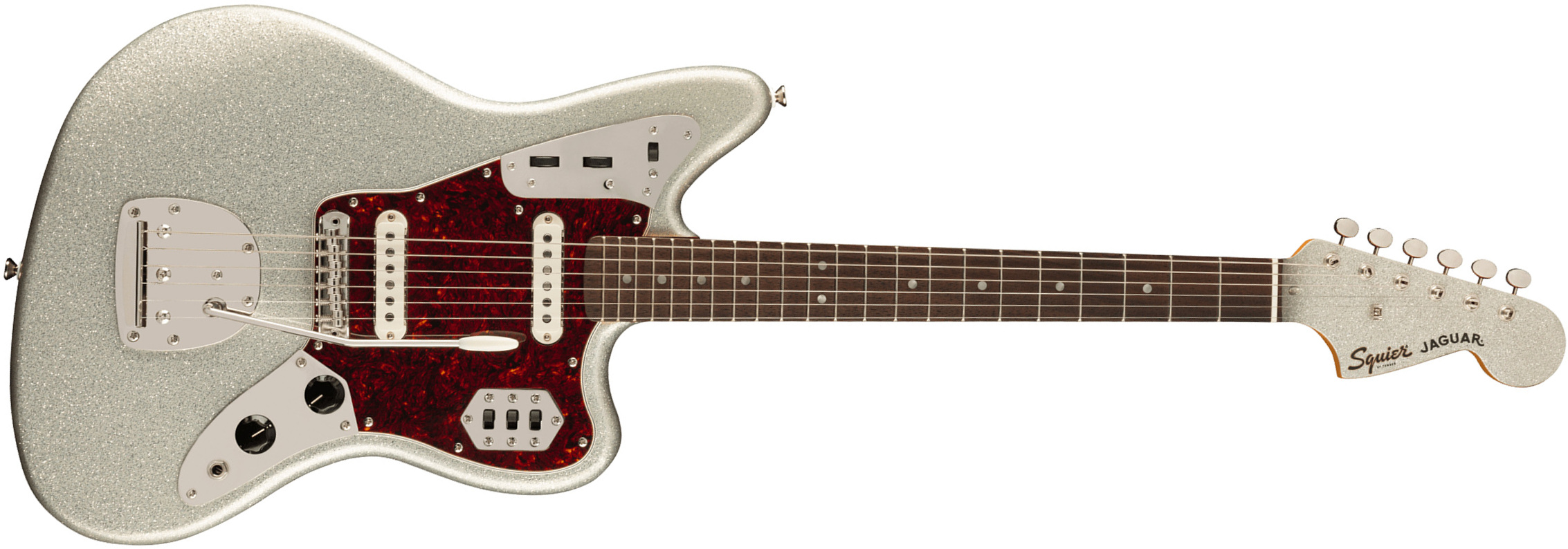 Squier Jaguar 60s Classic Vibe Fsr Ltd 2s Trem Lau - Silver Sparkle Matching Headstock - Retro rock electric guitar - Main picture