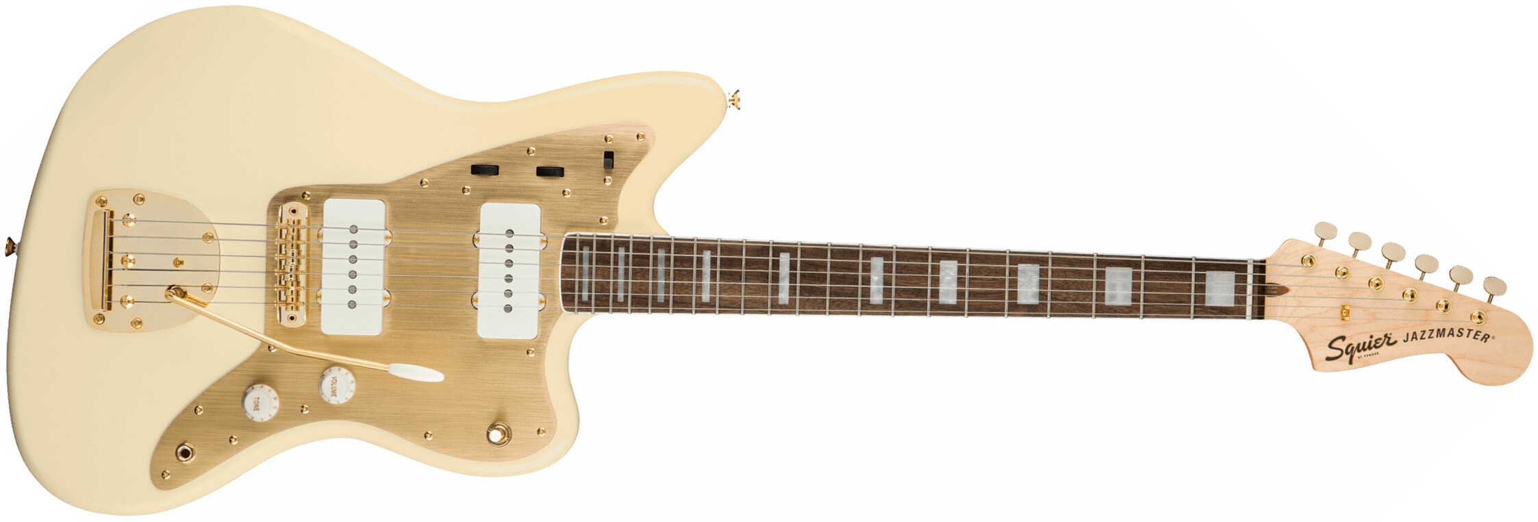 Squier Jazzmaster 40th Anniversary Gold Edition Lau - Olympic White - Retro rock electric guitar - Main picture