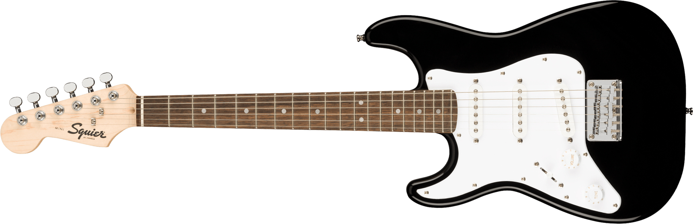 Squier Mini Strat V2 Lh Gaucher Ht Sss Lau - Black - Left-handed electric guitar - Main picture