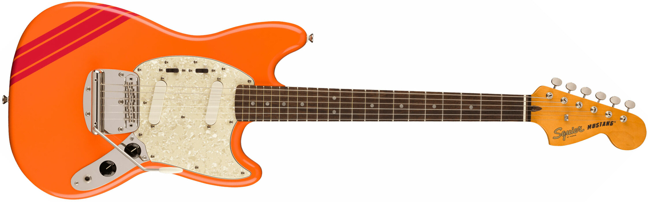 Squier Mustang  Classic Vibe 60s Competition Fsr Ltd Lau - Capri Orange W/ Dakota Red Stripes - Str shape electric guitar - Main picture