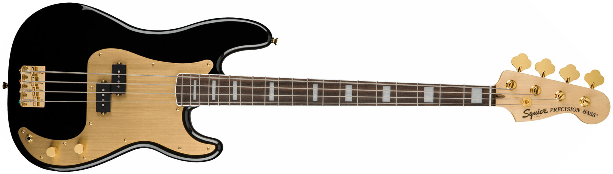 Squier Precision Bass 40th Anniversary Gold Edition Lau - Black - Solid body electric bass - Main picture