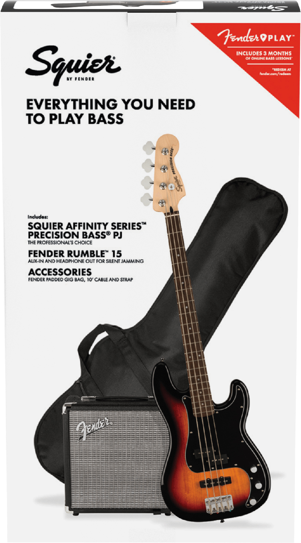 Squier Affinity Series Precision Bass PJ Pack 3 color sunburst Electric bass set
