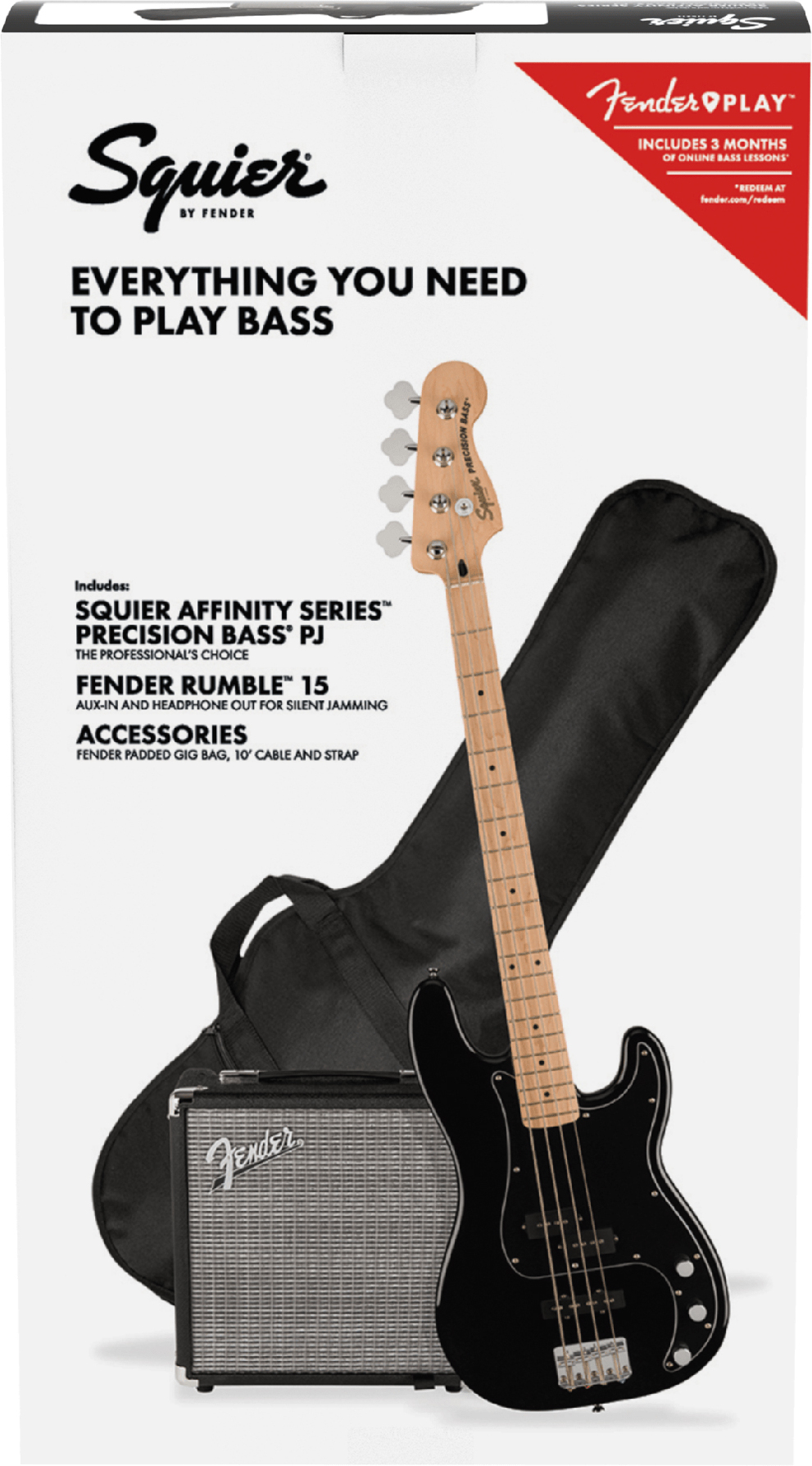 Squier Precision Bass Pj Affinity Pack +fender Rumble 15 V3 2021 Mn - Black - Electric bass set - Main picture