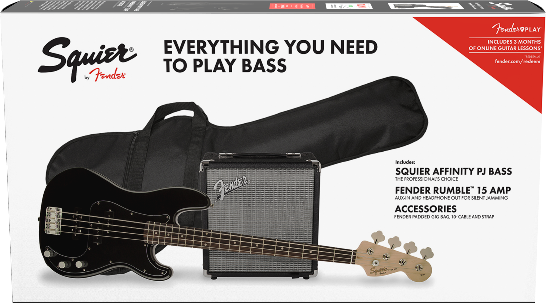 Squier Precision Bass Pj Affinity Series +fender Rumble 15 V3 Lau - Black - Electric bass set - Main picture