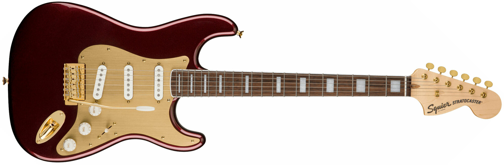 Squier Strat 40th Anniversary Gold Edition Lau - Ruby Red Metallic - Str shape electric guitar - Main picture