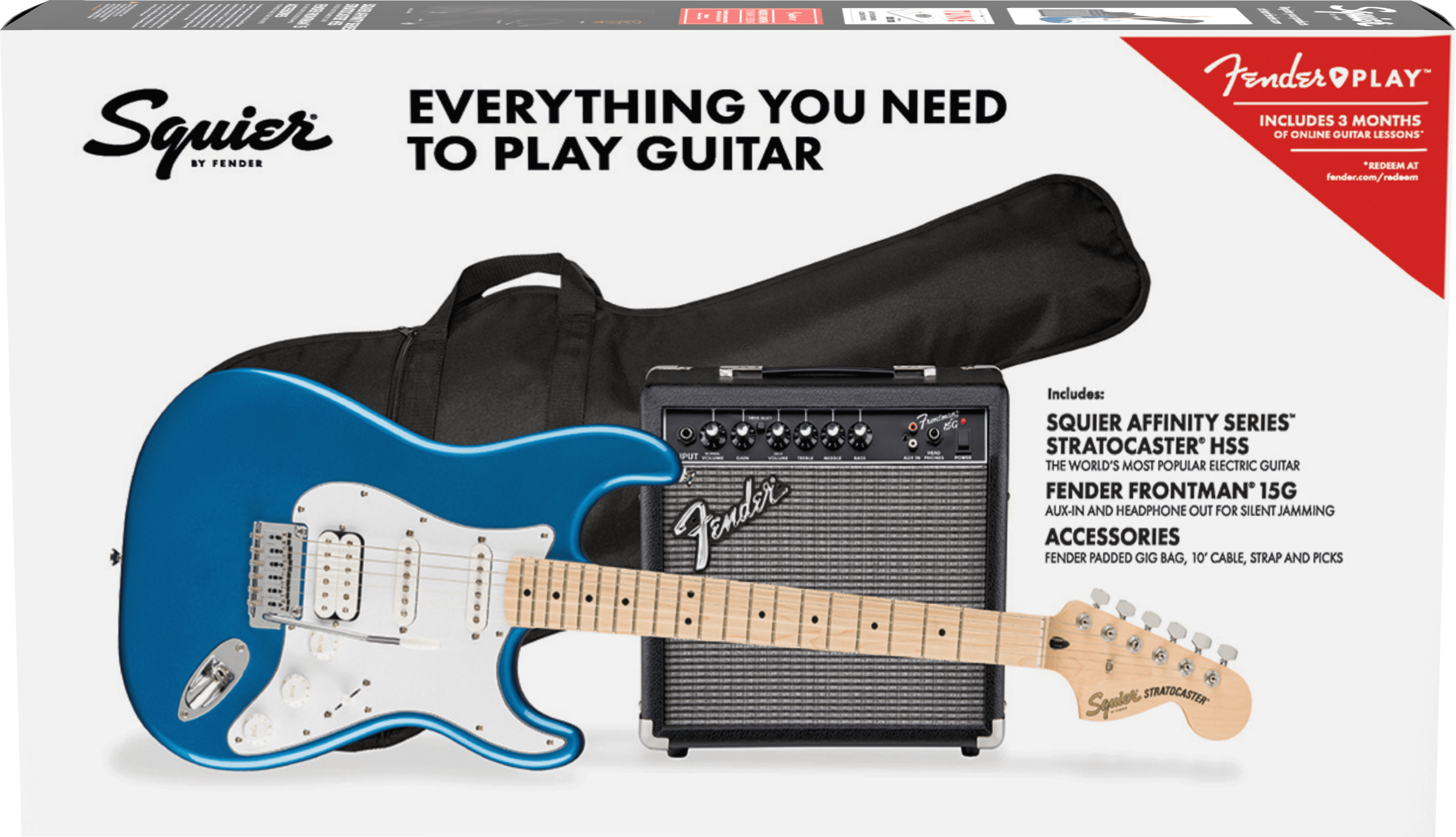 Squier Strat Affinity Hss Pack +fender Frontman 15g 2021 Trem Mn - Lake Placid Blue - Electric guitar set - Main picture