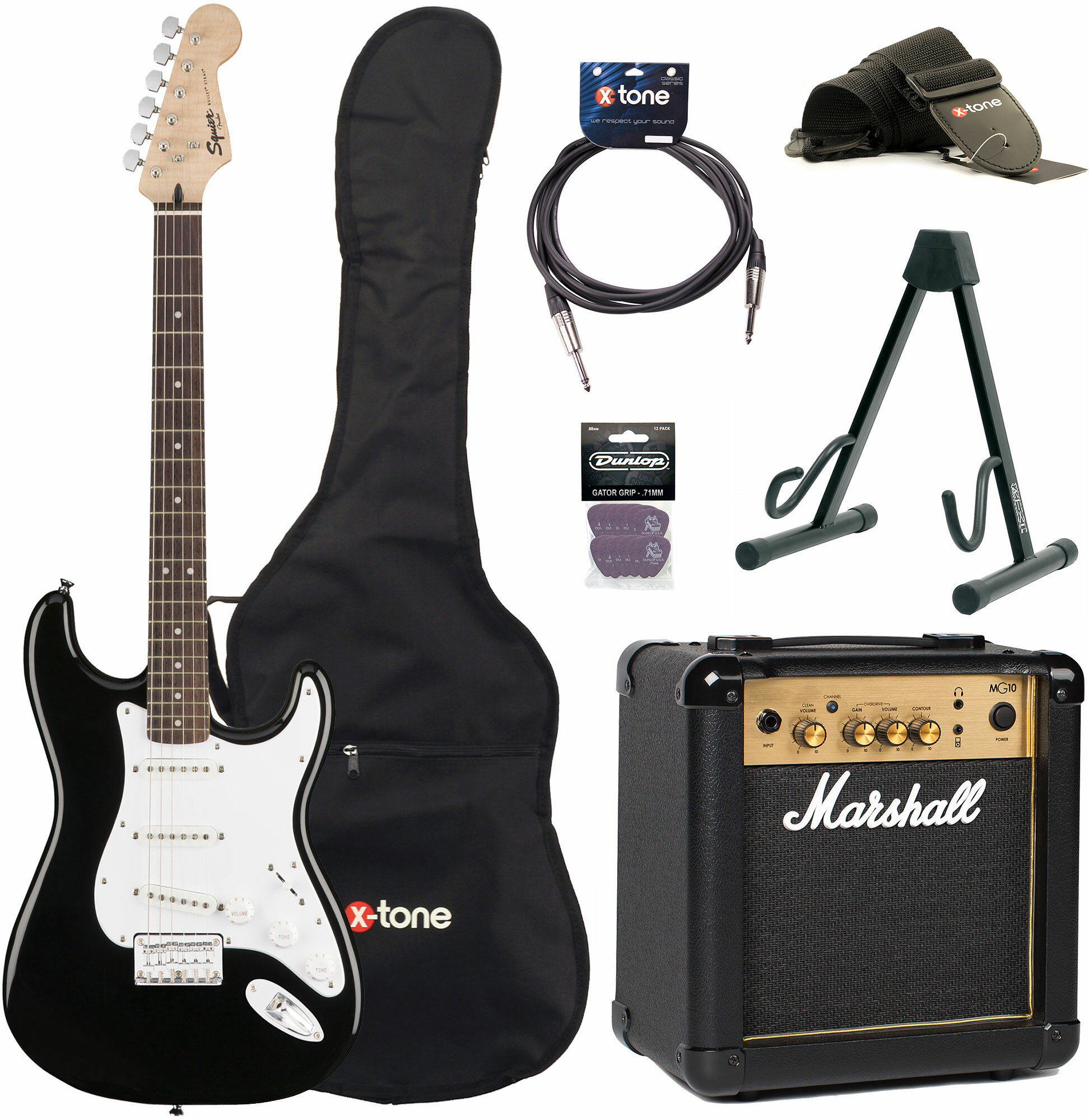 Squier Strat Bullet Ht Hss + Marshall Mg10g + X-tone Access - Black - Electric guitar set - Main picture