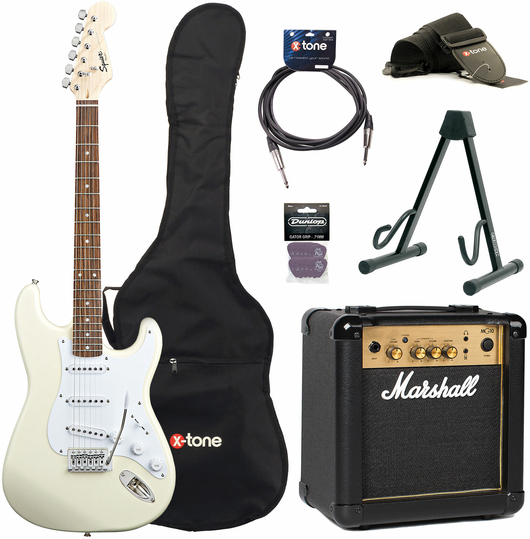 Squier Strat Bullet Sss + Marshall Mg10g + Access X-tone - Arctic White - Electric guitar set - Main picture