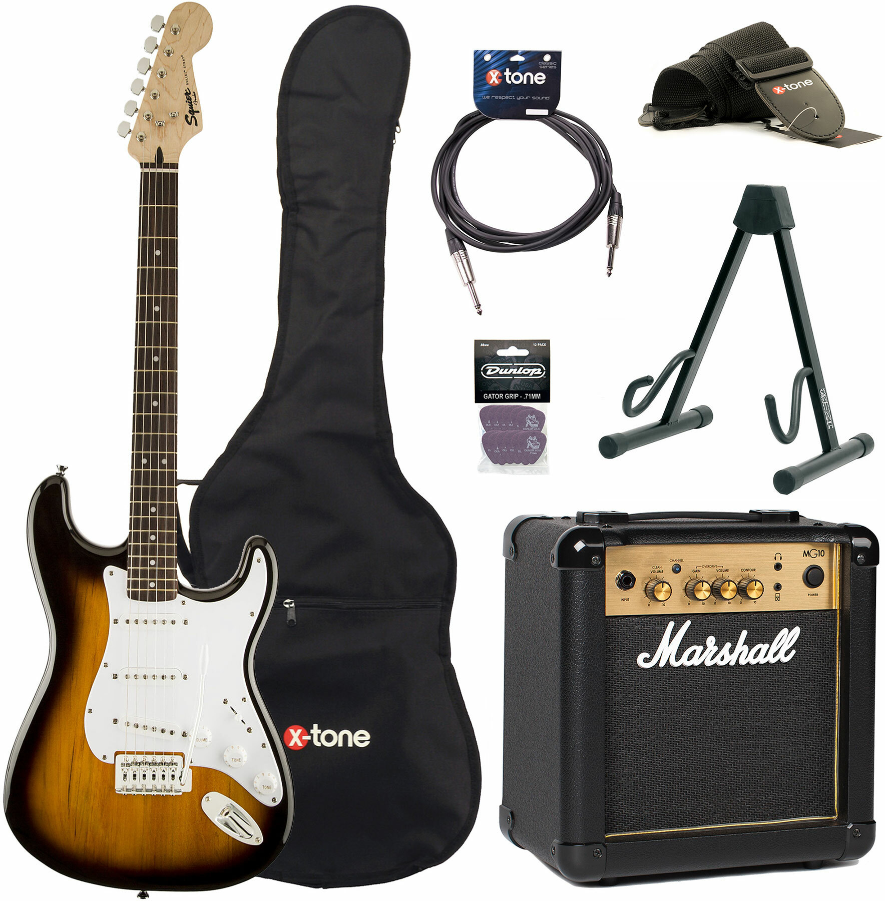 Squier Strat Bullet Sss + Marshall Mg10g + Access X-tone - Brown Sunburst - Electric guitar set - Main picture