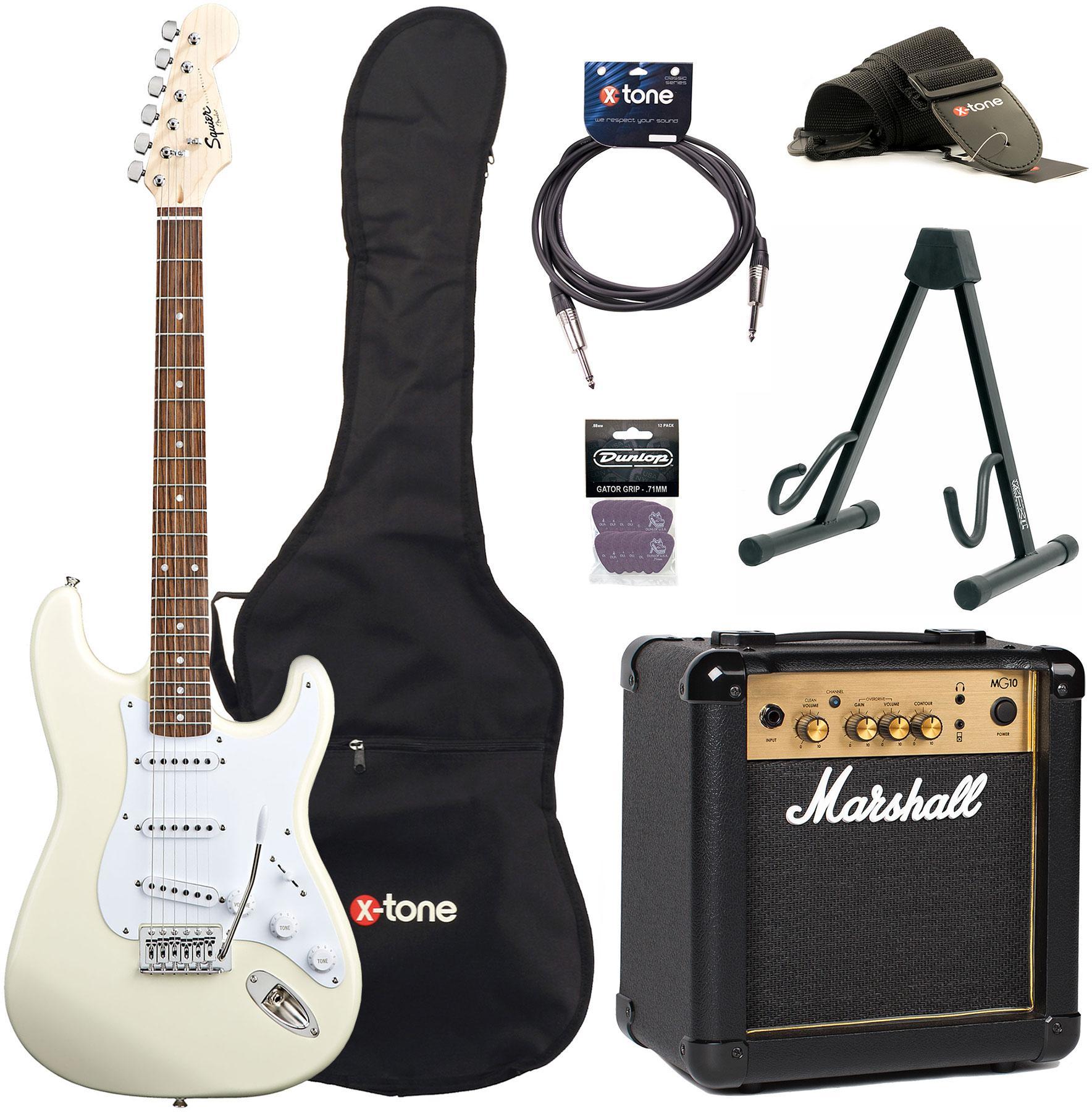 Electric guitar set Squier Strat Bullet SSS + Marshall MG10G + access X-Tone - Arctic white