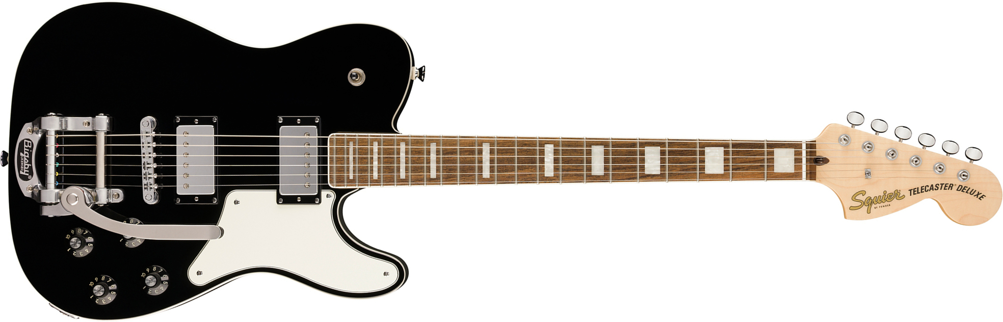 Squier Tele Deluxe Troublemaker Bigsby Paranormal Paranormal 2h Trem Lau - Black - Tel shape electric guitar - Main picture