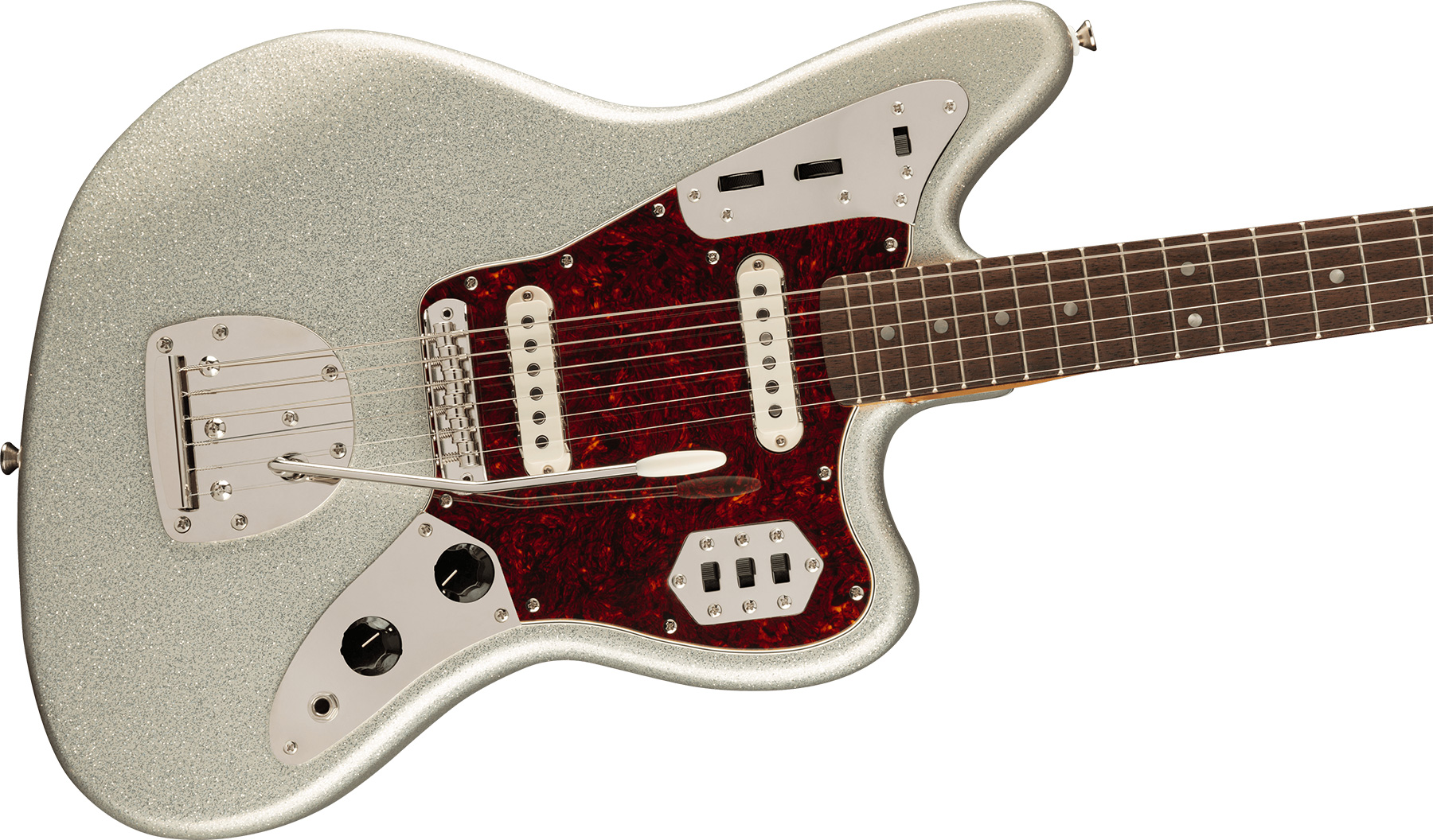 Squier Jaguar 60s Classic Vibe Fsr Ltd 2s Trem Lau - Silver Sparkle Matching Headstock - Retro rock electric guitar - Variation 2