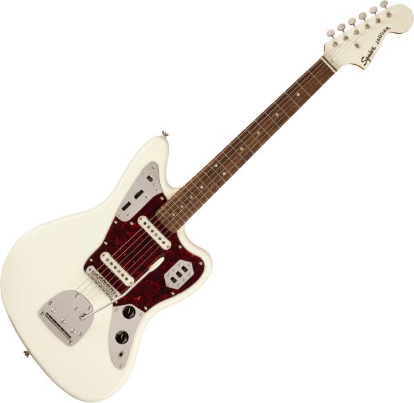 Solid body electric guitar Squier FSR Classic Vibe '60s Jaguar (LAU) - Olympic white with matching headstock