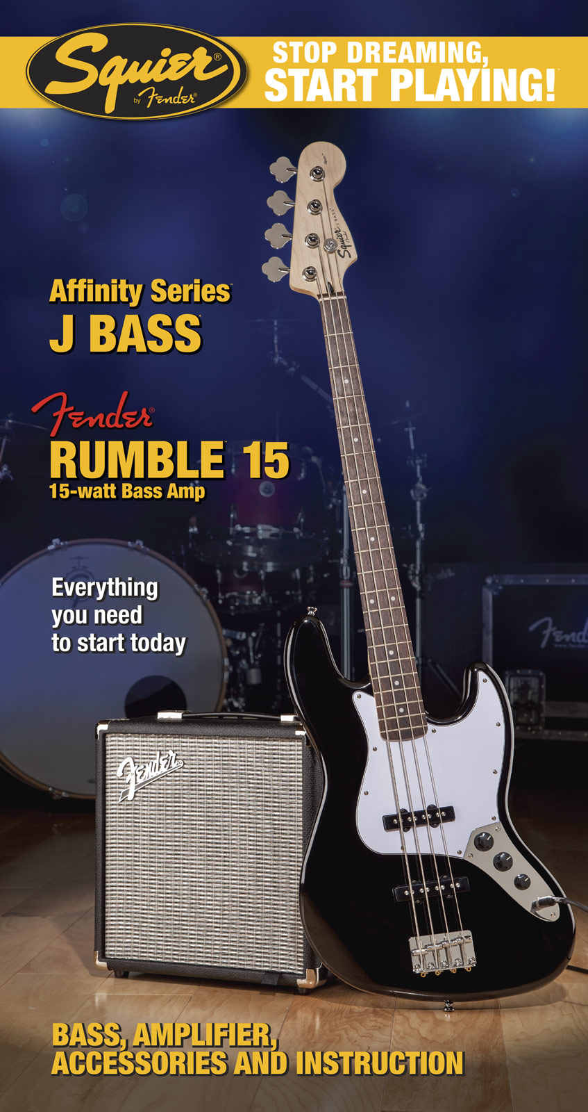 Squier Jazz Bass Affinity With Fender Rumble 15 Set - Black - Electric bass set - Variation 1