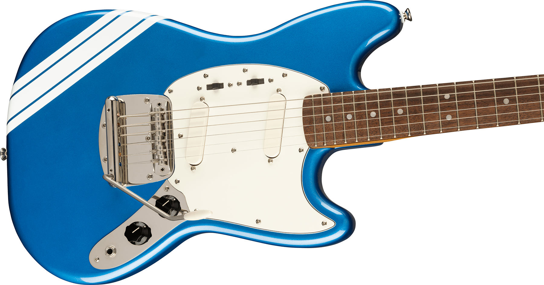 Squier Mustang  Classic Vibe 60s Competition Fsr Ltd Lau - Lake Placid Blue W/ Olympic White Stripes - Retro rock electric guitar - Variation 2