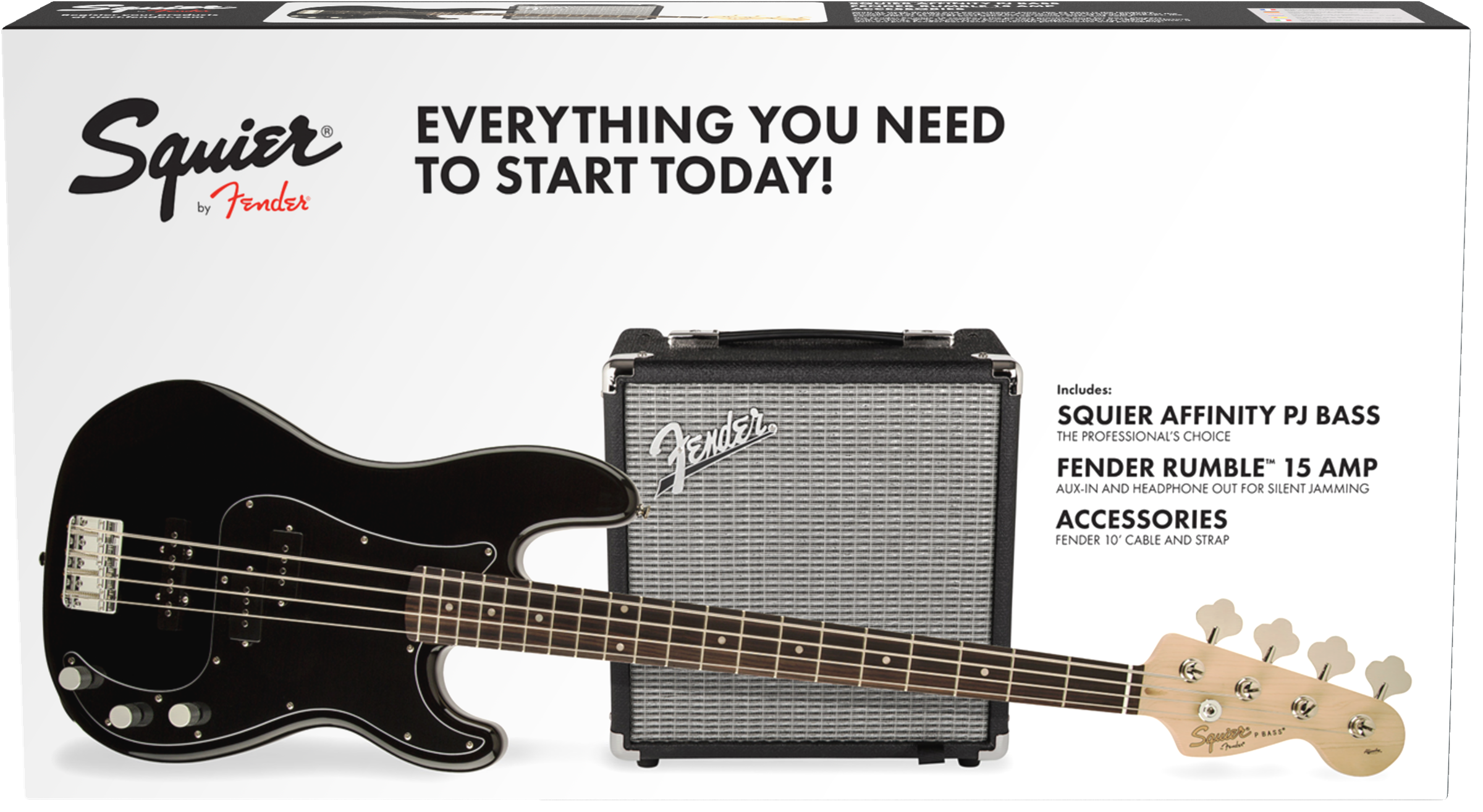 Squier Precision Bass Pj Affinity Series +fender Rumble 15 V3 Lau - Black - Solid body electric bass - Variation 1
