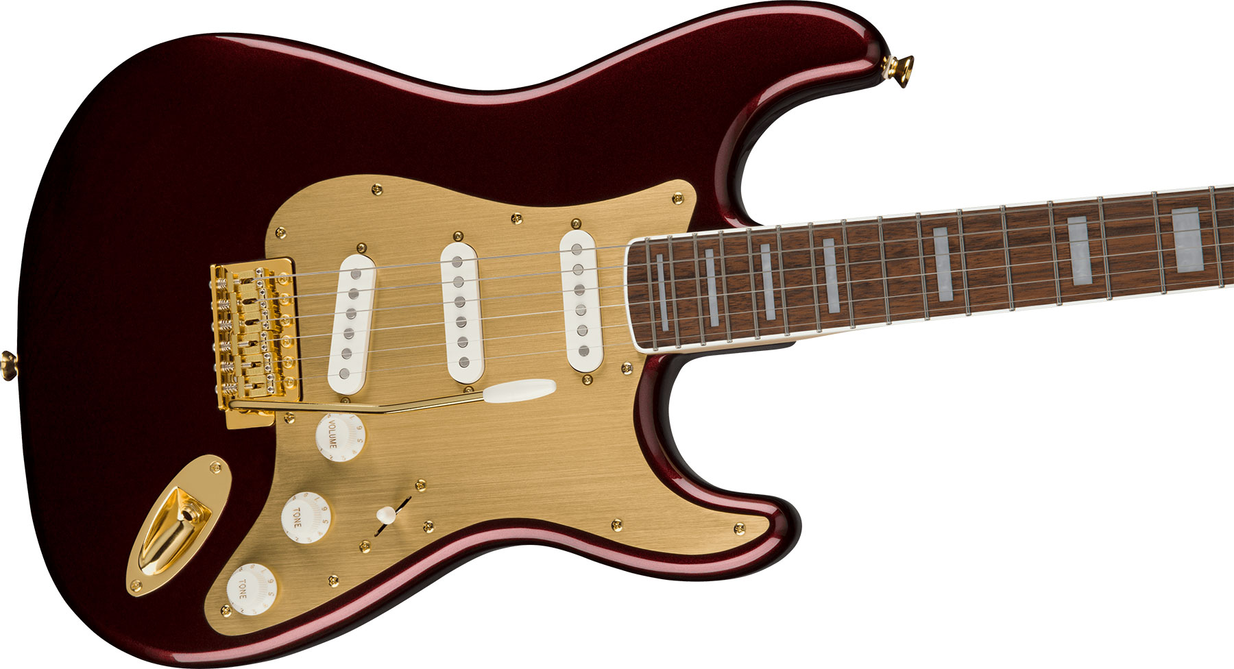 Squier Strat 40th Anniversary Gold Edition Lau - Ruby Red Metallic - Str shape electric guitar - Variation 2