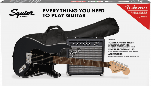 Electric guitar set Squier Strat Affinity HSS Pack - Charcoal frost metallic