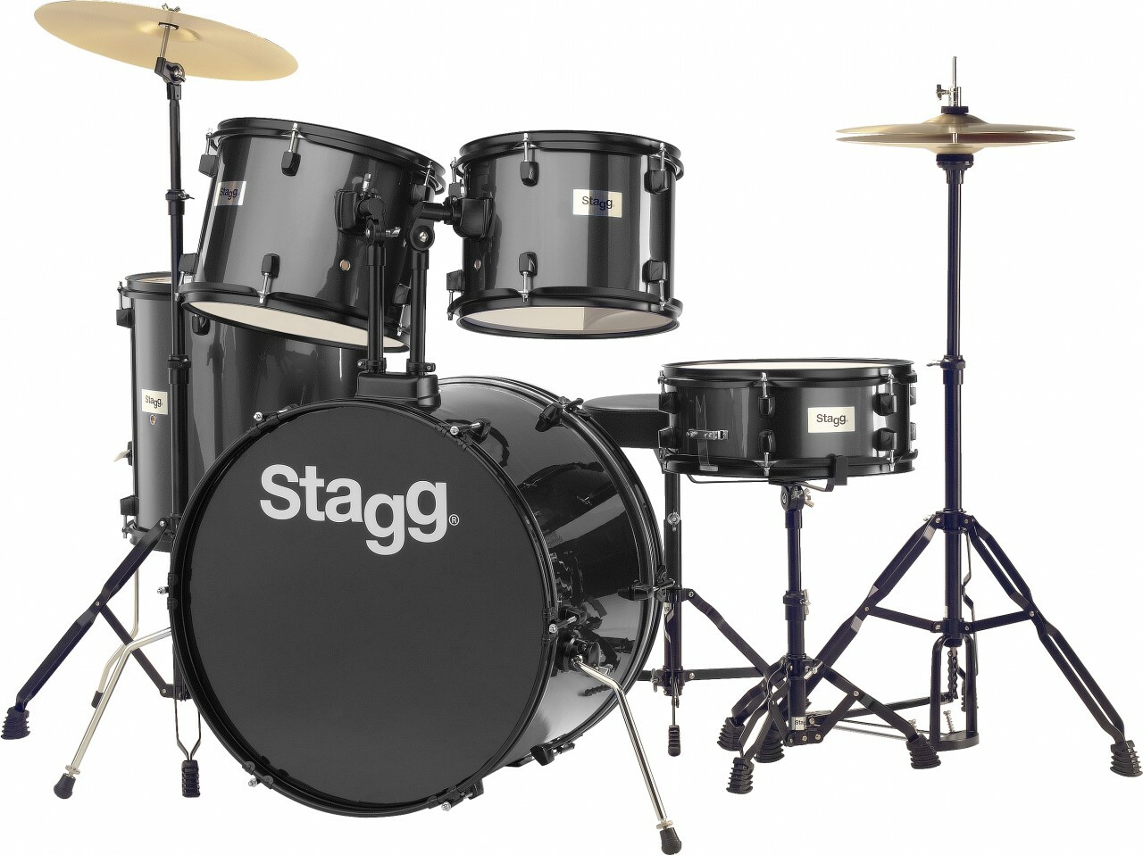 Stagg Tim122b + Hardware + Cymbales - 5 FÛts - Noir - Standard drum kit - Main picture