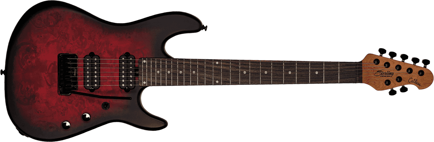 Sterling By Musicman Jason Richardson Cutlass 7c 2h Trem Rw - Dark Scarlet Burst Satin - 7 string electric guitar - Main picture