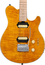 Single cut electric guitar Sterling by musicman Axis Flame Maple AX3FM (MN) - Trans gold