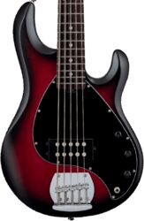 Solid body electric bass Sterling by musicman SUB Ray5 (JAT) - Red ruby burst satin