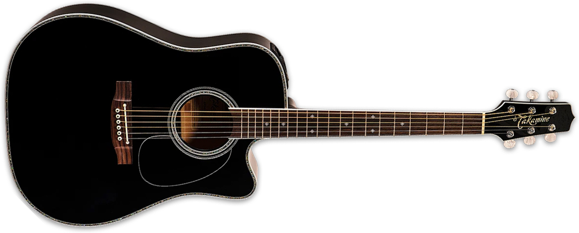 Takamine Ef341dx Jap Dreadnought Cw Cedre Erable Rw - Black - Folk guitar - Main picture