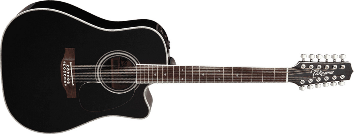 Takamine Ef381sc 12-string Legacy Dreadnought Cw 12-cordes Epicea Erable Ct4bii - Black - Electro acoustic guitar - Main picture