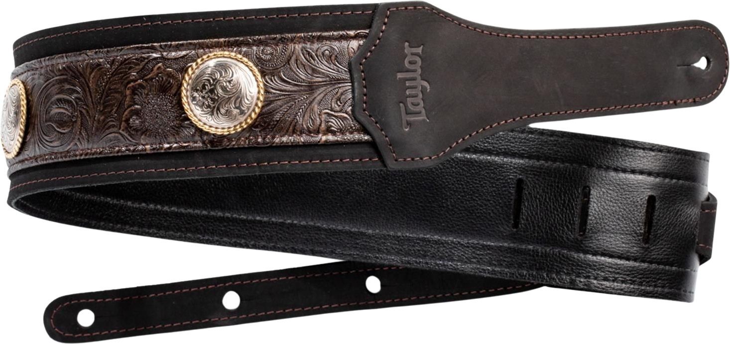 Taylor Grand Pacific Nickel Concho Leather Guitar Strap 3-inc Brown 4121-30 Cuir - Guitar strap - Main picture