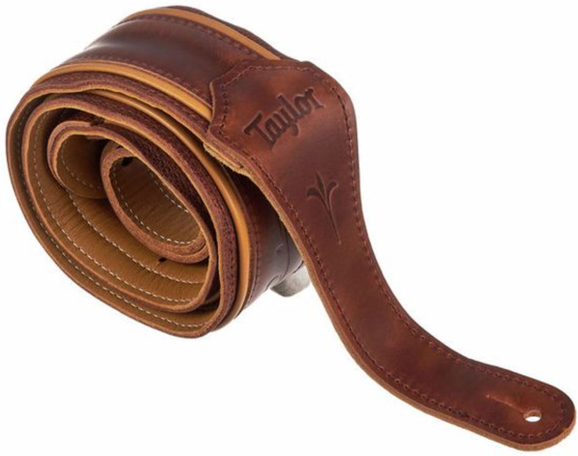 Taylor Spring Vine Strap Med Brown Leather 2.5 Inches Brown Butterscotch Trim - Guitar strap - Main picture