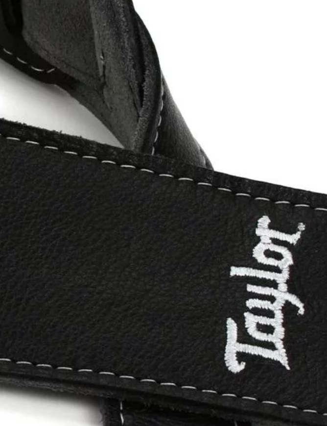 Taylor 2.5 Black Leather Guitar Strap - Black, Suede Back