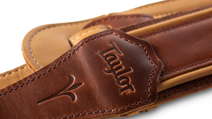 Taylor Spring Vine Strap Med Brown Leather 2.5 Inches Brown Butterscotch Trim - Guitar strap - Variation 2