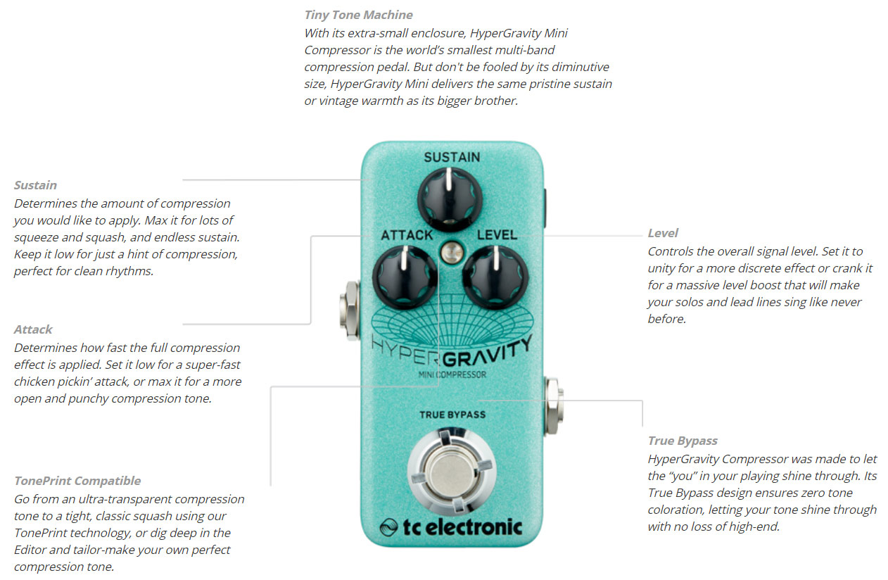 Tc Electronic Hypergravity Mini Compressor - Compressor, sustain & noise gate effect pedal - Variation 2