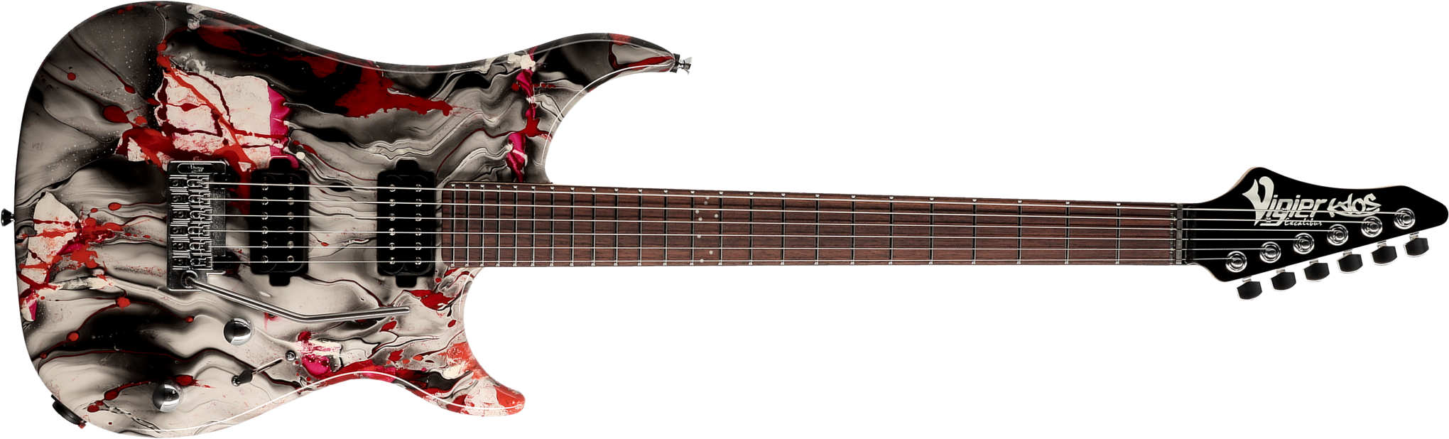 Vigier Excalibur Kaos 2h Trem Rw - Rock Art Chrome Black Red - Str shape electric guitar - Main picture