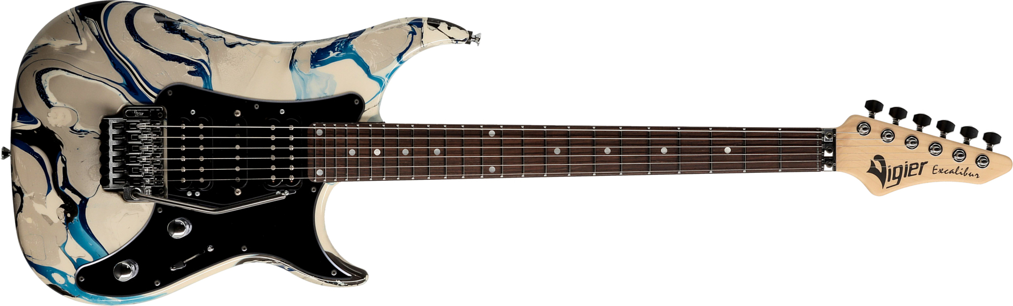Vigier Excalibur Original Hsh Fr Rw - Rock Art Grey Blue - Str shape electric guitar - Main picture