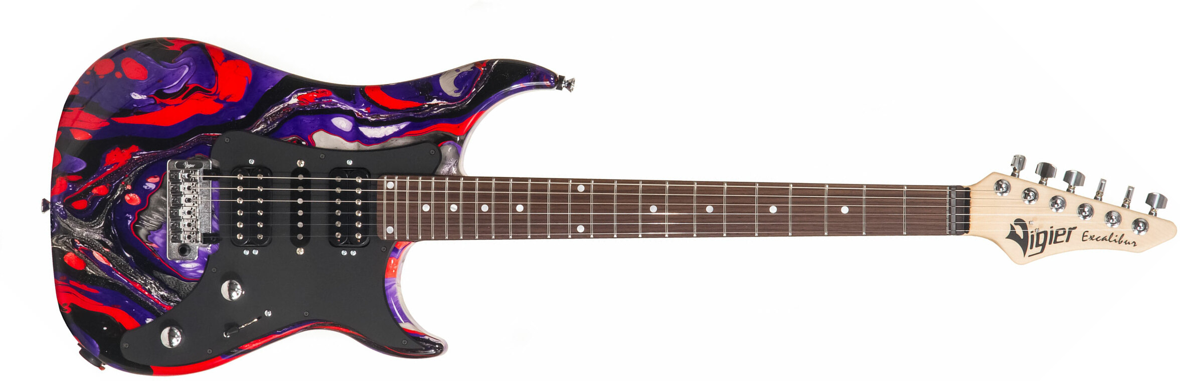 Vigier Excalibur Supraa Hsh Trem Rw - Rock Art Purple Red Black - Str shape electric guitar - Main picture